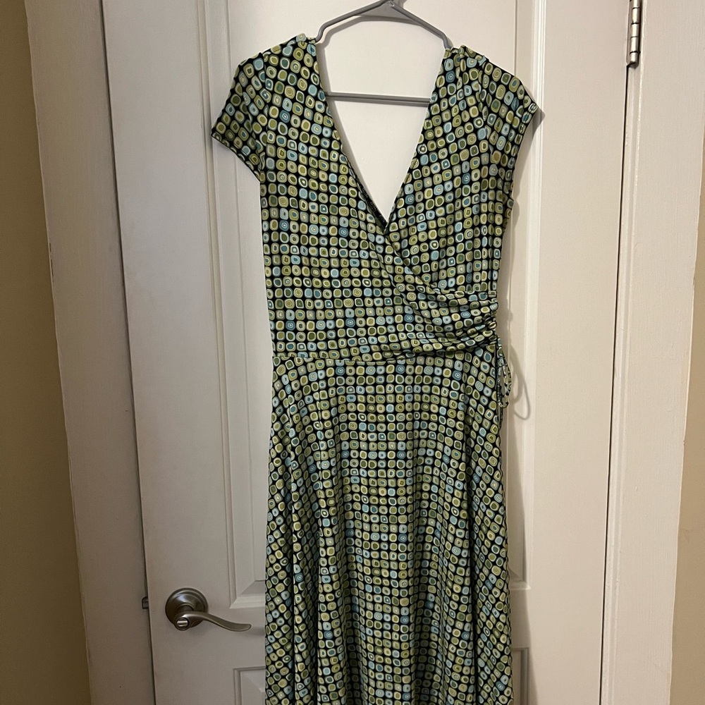 London Times Green and Blue Geometric Midi Dress